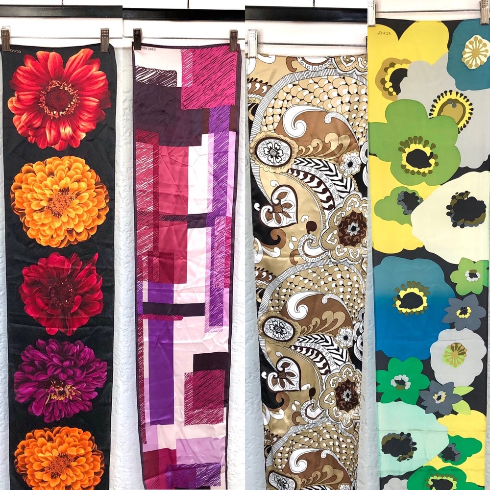 4 Floral Silky Scarves